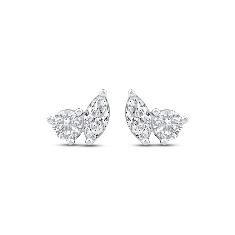 Main Image 2 of Toi et Moi Lab-Grown Diamond Round & Marquise-Cut Stud Earrings 1 ct tw 14K White Gold