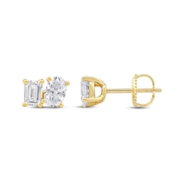 Toi et Moi Lab-Grown Diamond Emerald & Oval-Cut Stud Earrings 1 ct tw 14K Yellow Gold