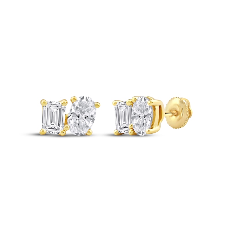 Toi et Moi Emerald & Oval-Cut Stud Earrings 1 ct tw 14K Yellow Gold