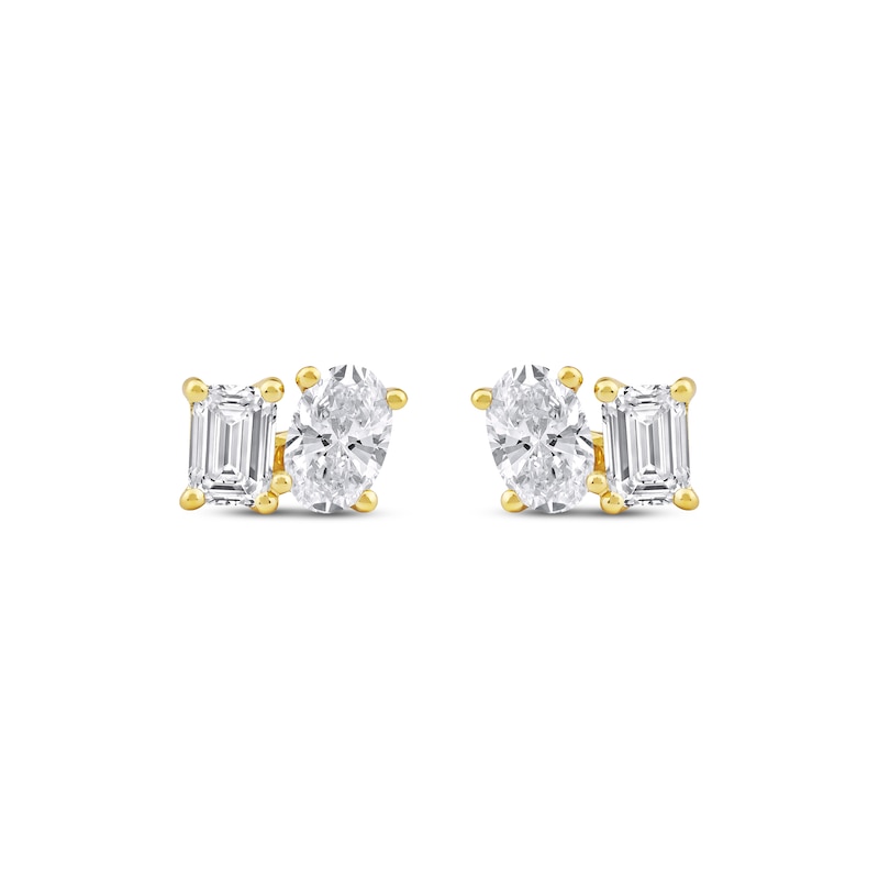 Toi et Moi Emerald & Oval-Cut Stud Earrings 1 ct tw 14K Yellow Gold
