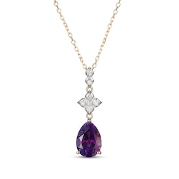 Pear-Shaped Natural Amethyst & Diamond Drop Necklace 1/10 ct tw 10K Yellow Gold 18"