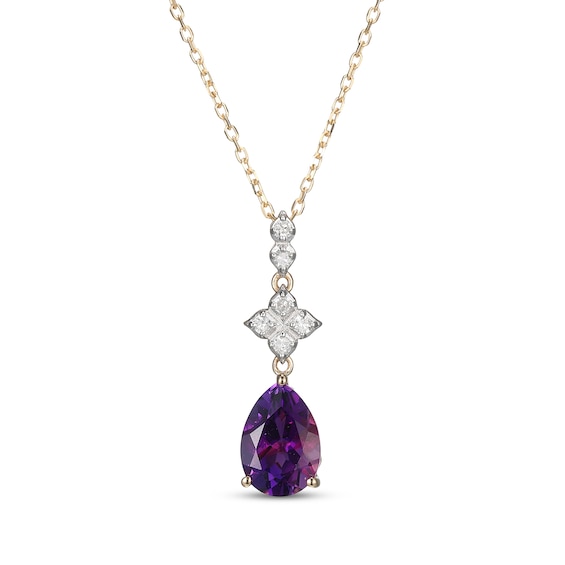 Pear-Shaped Natural Amethyst & Diamond Drop Necklace 1/10 ct tw 10K Yellow Gold 18"