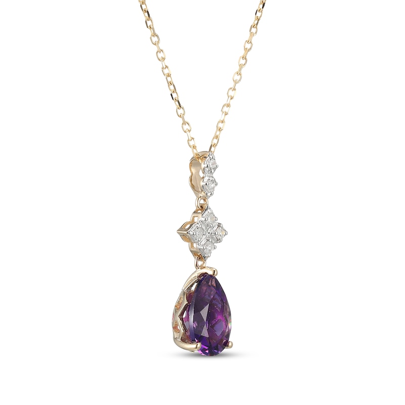 Main Image 2 of Pear-Shaped Natural Amethyst & Diamond Drop Necklace 1/10 ct tw 10K Yellow Gold 18&quot;