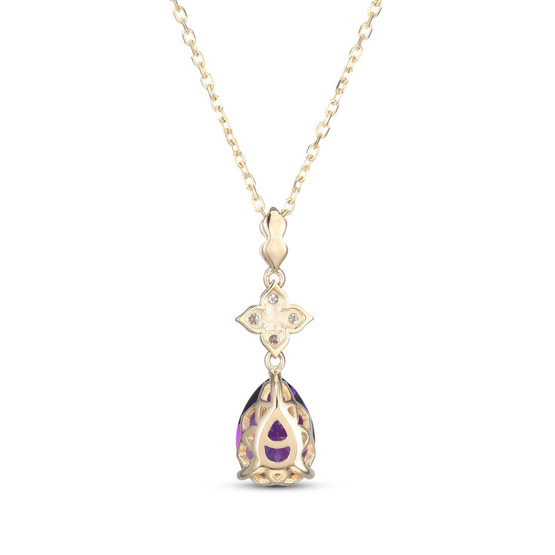 Main Image 3 of Pear-Shaped Natural Amethyst & Diamond Drop Necklace 1/10 ct tw 10K Yellow Gold 18&quot;