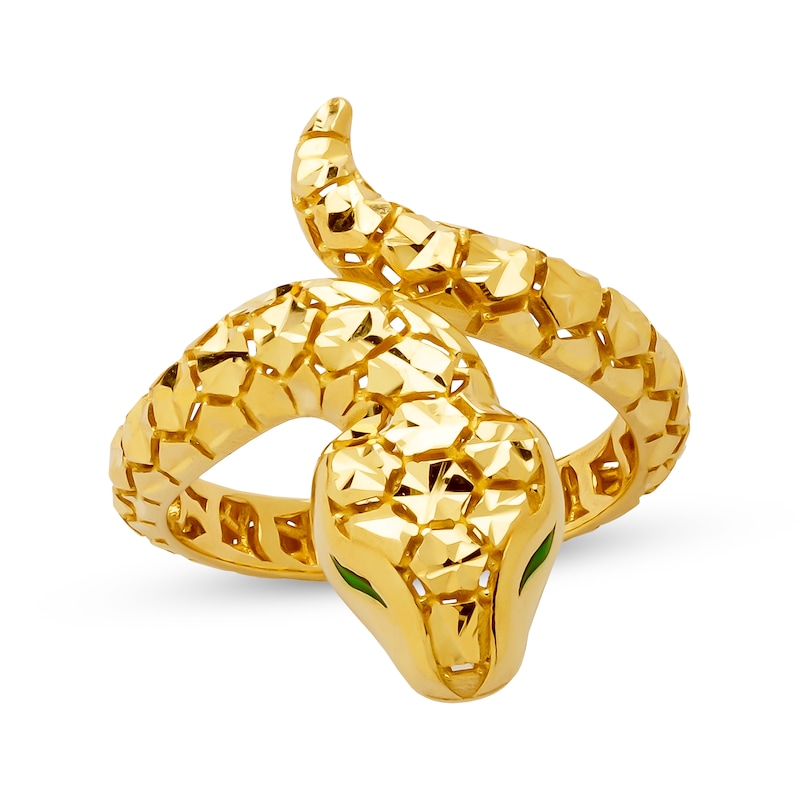 Italian Brilliance Diamond-Cut Snake Ring 14K Yellow Gold