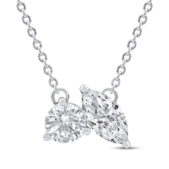 Toi et Moi Lab-Grown Diamond Round & Marquise-Cut Necklace 1/2 ct tw 14K White Gold 18"