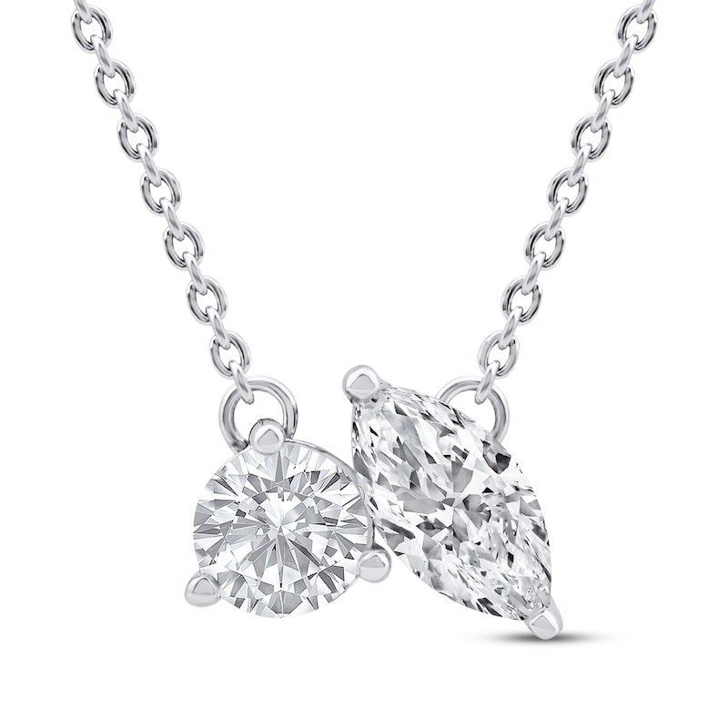 Main Image 1 of Toi et Moi Lab-Grown Diamond Round & Marquise-Cut Necklace 1/2 ct tw 14K White Gold 18&quot;