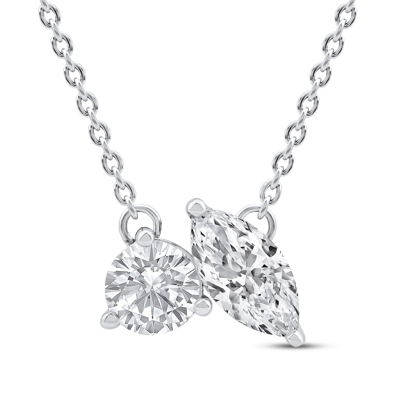 Toi et Moi Round & Marquise-Cut Necklace 1/2 ct tw 14K White Gold 18"