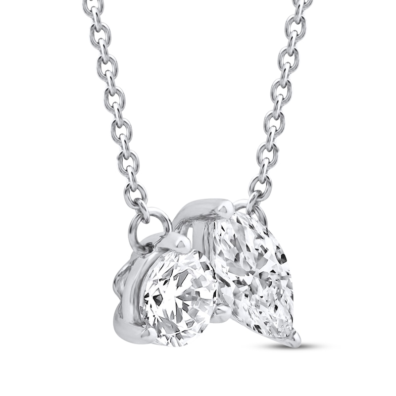 Toi et Moi Round & Marquise-Cut Necklace 1/2 ct tw 14K White Gold 18"