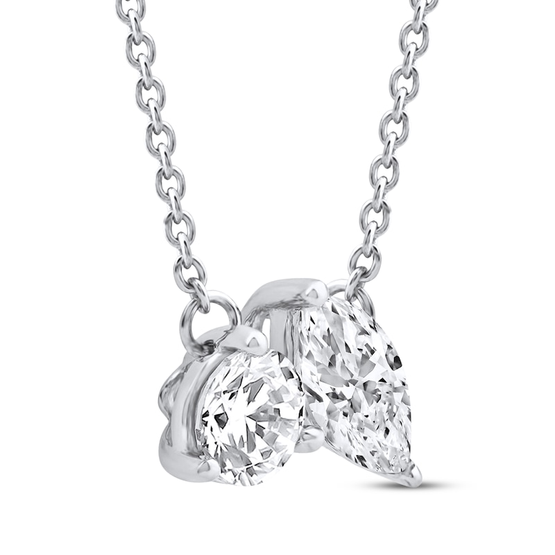Main Image 2 of Toi et Moi Lab-Grown Diamond Round & Marquise-Cut Necklace 1/2 ct tw 14K White Gold 18&quot;