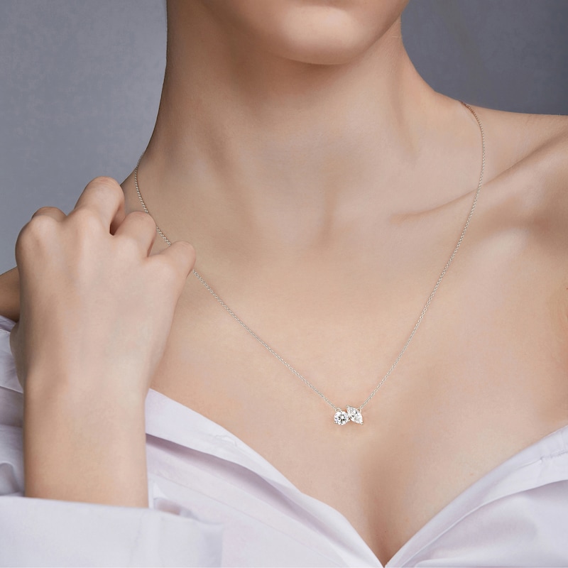 Main Image 3 of Toi et Moi Lab-Grown Diamond Round & Marquise-Cut Necklace 1/2 ct tw 14K White Gold 18&quot;