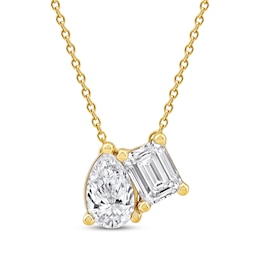 Toi et Moi Lab-Grown Diamond Emerald-Cut & Pear-Shaped Necklace 1 ct tw 14K Yellow Gold 18"