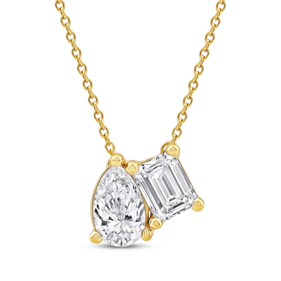 Toi et Moi Lab-Grown Diamond Emerald-Cut & Pear-Shaped Necklace 1 ct tw 14K Yellow Gold 18"