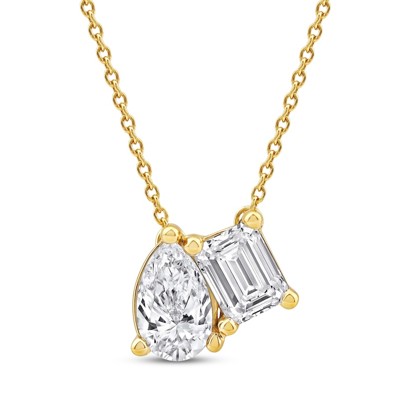 Toi et Moi Emerald-Cut & Pear-Shaped Necklace 1 ct tw 14K Yellow Gold 18"