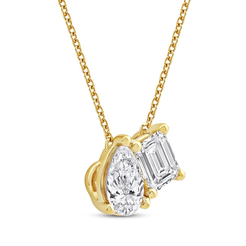 Toi et Moi Emerald-Cut & Pear-Shaped Necklace 1 ct tw 14K Yellow Gold 18"