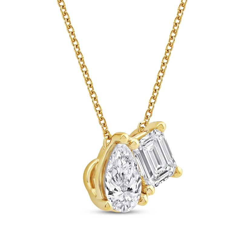 Main Image 2 of Toi et Moi Lab-Grown Diamond Emerald-Cut & Pear-Shaped Necklace 1 ct tw 14K Yellow Gold 18&quot;