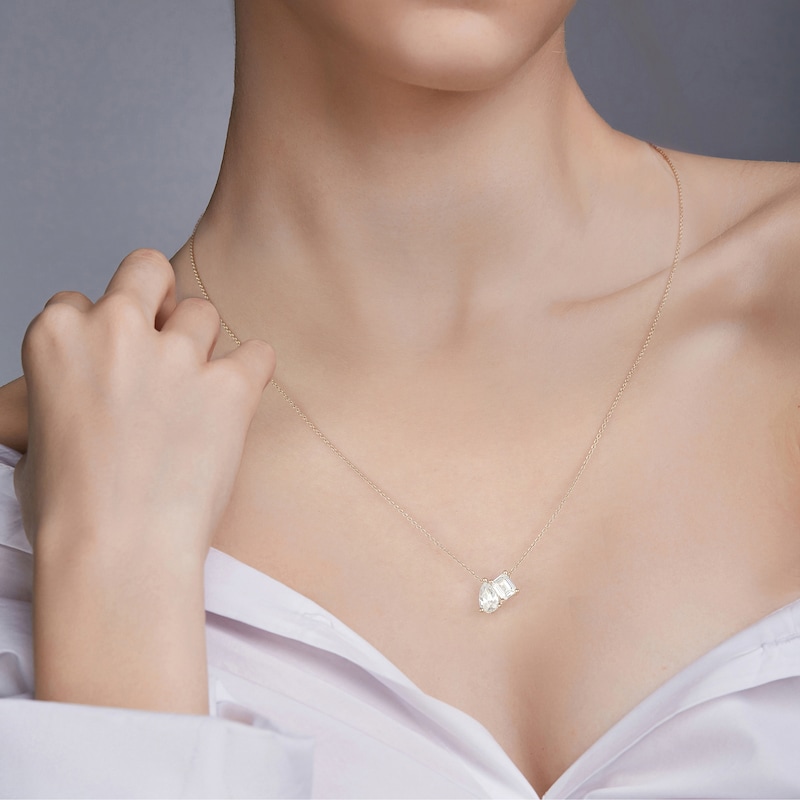 Main Image 3 of Toi et Moi Lab-Grown Diamond Emerald-Cut & Pear-Shaped Necklace 1 ct tw 14K Yellow Gold 18&quot;