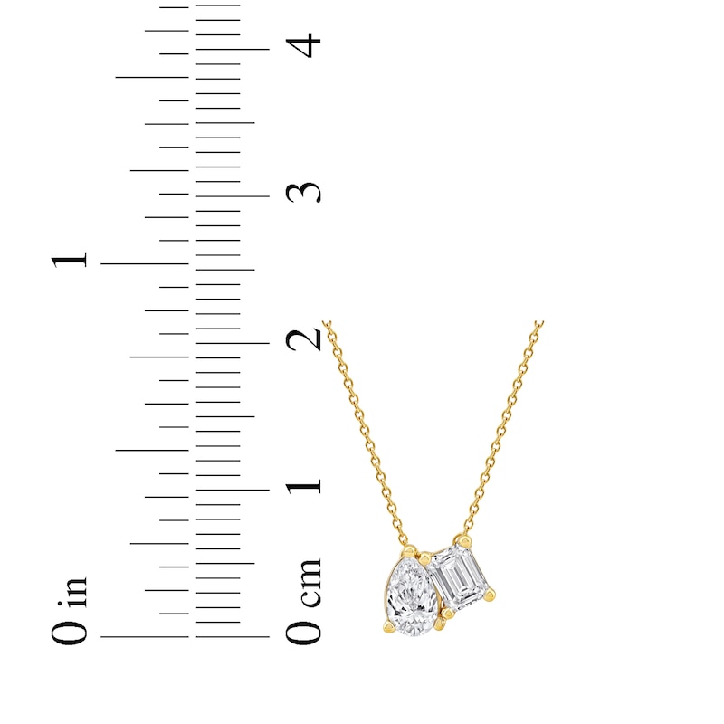 Main Image 4 of Toi et Moi Lab-Grown Diamond Emerald-Cut & Pear-Shaped Necklace 1 ct tw 14K Yellow Gold 18&quot;