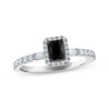 Thumbnail Image 0 of Emerald-Cut Black & White Diamond Halo Engagement Ring 5/8 ct tw 14K White Gold