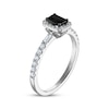 Thumbnail Image 1 of Emerald-Cut Black & White Diamond Halo Engagement Ring 5/8 ct tw 14K White Gold