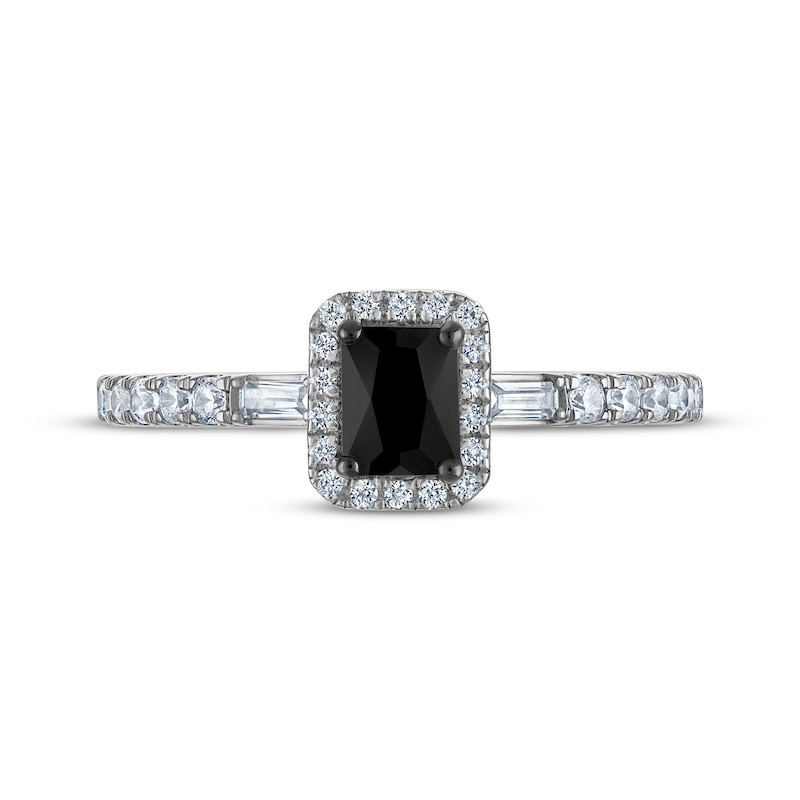 Emerald-Cut Black & White Diamond Halo Engagement Ring 5/8 ct tw 14K White Gold