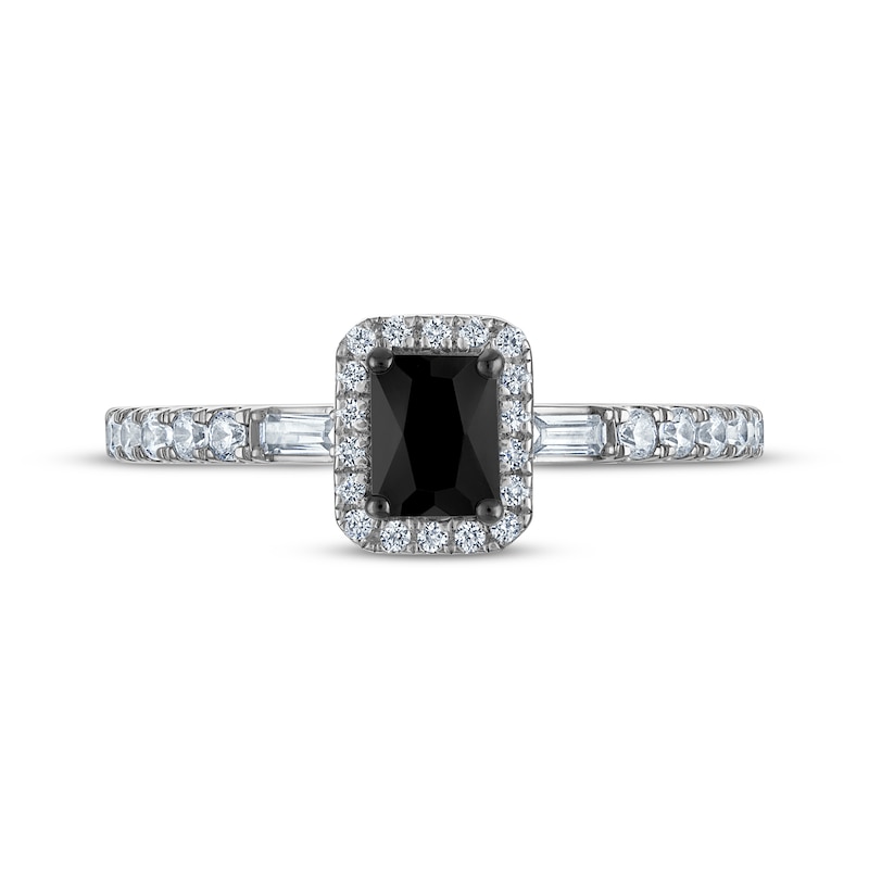 Main Image 3 of Now + Forever Emerald-Cut Black & White Diamond Halo Engagement Ring 5/8 ct tw 14K White Gold
