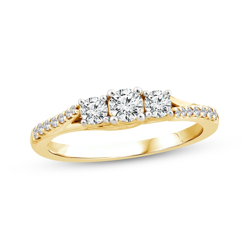 Memories Moments Magic Round-Cut Diamond Three-Stone Engagement Ring 1/2 ct tw 14K Yellow Gold