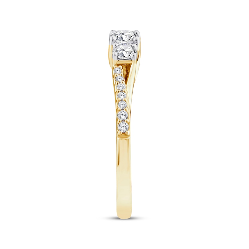 Memories Moments Magic Round-Cut Diamond Three-Stone Engagement Ring 1/2 ct tw 14K Yellow Gold
