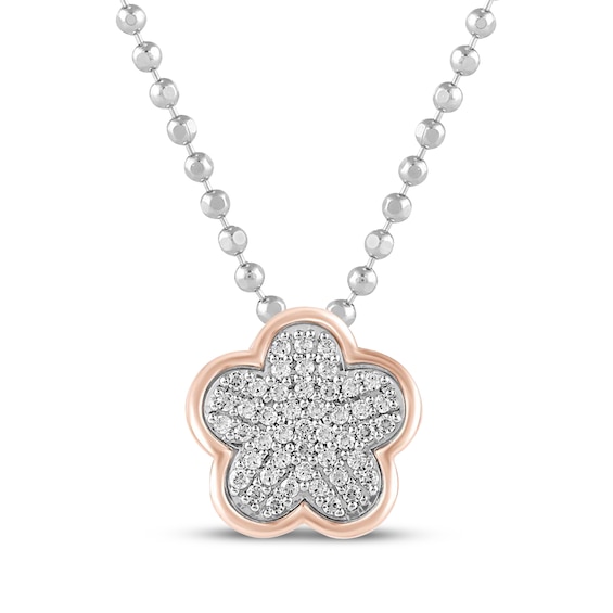 Barbie Malibu Diamond Flower Necklace 1/6 ct tw Sterling Silver & 10K Rose Gold 18"