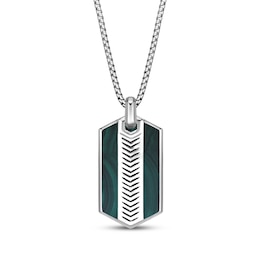 Men's Malachite Dog Tag Necklace Sterling Silver 24"