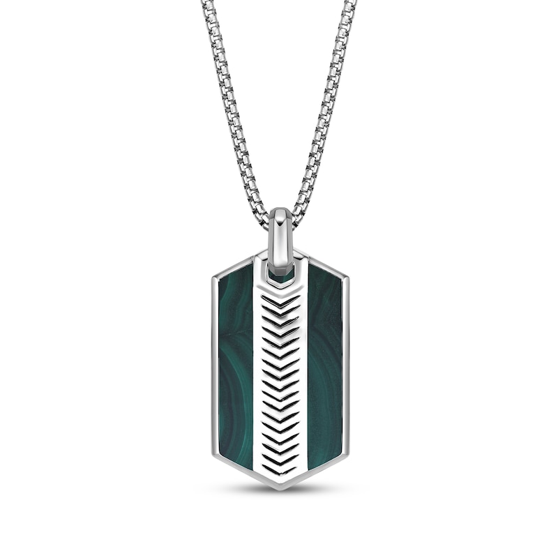 Main Image 1 of Men's Malachite Dog Tag Necklace Sterling Silver 24"