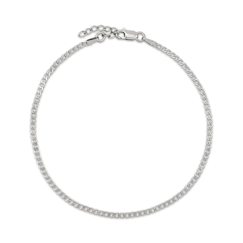 Main Image 1 of Diamond-Cut Curb Chain Anklet Solid Sterling Silver 10&quot;