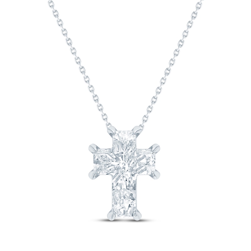 Main Image 1 of KAY Lab-Grown Diamonds Solitaire Cross Necklace 5/8 ct tw 14K White Gold 18&quot; (F/SI2)
