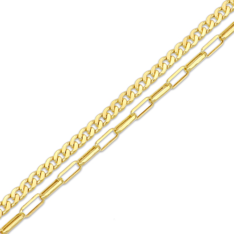 Main Image 2 of Miami Cuban Curb Chain & Paperclip Chain Layered Necklace Hollow 10K Yellow Gold 18&quot;