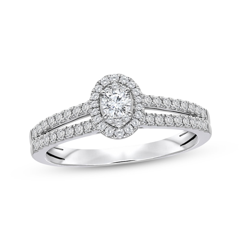 Main Image 1 of Now + Forever Round-Cut Diamond Oval Halo Engagement Ring 1/2 ct tw 10K White Gold