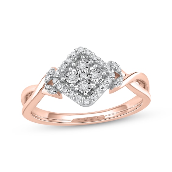 Multi-Diamond Cushion Halo Tilted Promise Ring 1/6 ct tw 10K Rose Gold
