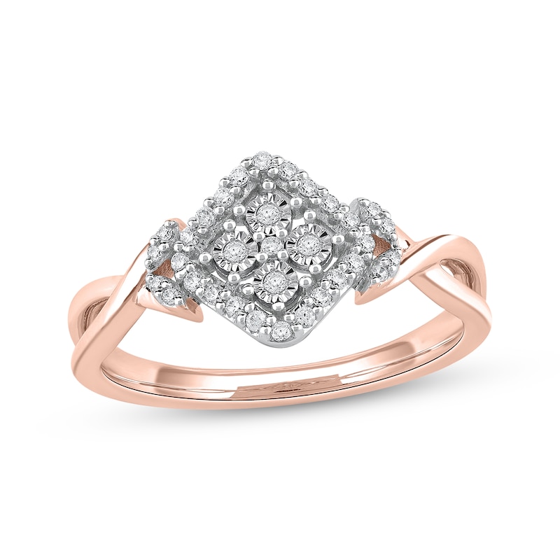 Main Image 1 of Multi-Diamond Cushion Halo Tilted Promise Ring 1/6 ct tw 10K Rose Gold
