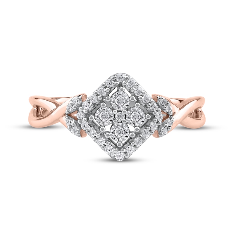 Main Image 3 of Multi-Diamond Cushion Halo Tilted Promise Ring 1/6 ct tw 10K Rose Gold
