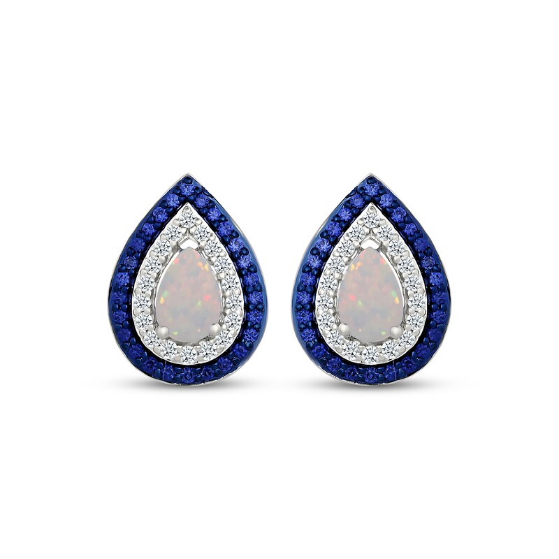 Main Image 2 of Pear-Shaped Lab-Created Opal & Lab-Created Sapphire Stud Earrings Sterling Silver