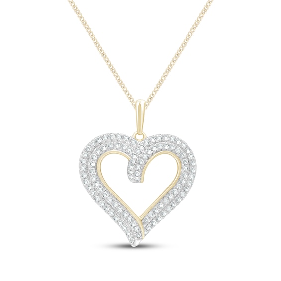 Diamond Two-Row Heart Necklace 1/2 ct tw 10K Yellow Gold 19"