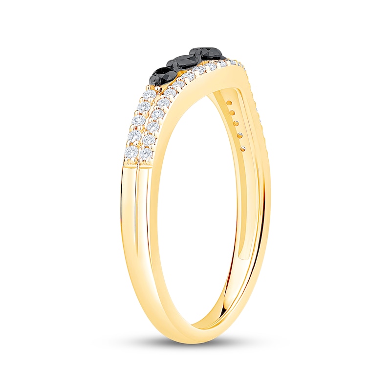 Main Image 2 of Now + Forever Black & White Diamond Contour Anniversary Ring 1/3 ct tw 10K Yellow Gold