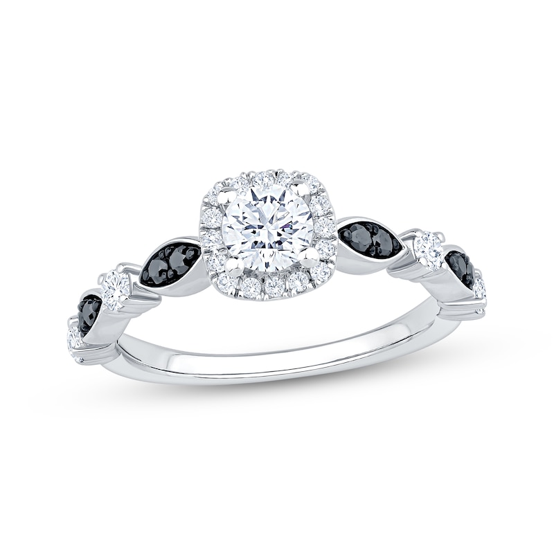Main Image 1 of Now + Forever Round-Cut White & Black Diamond Cushion Halo Engagement Ring 3/4 ct tw 14K White Gold