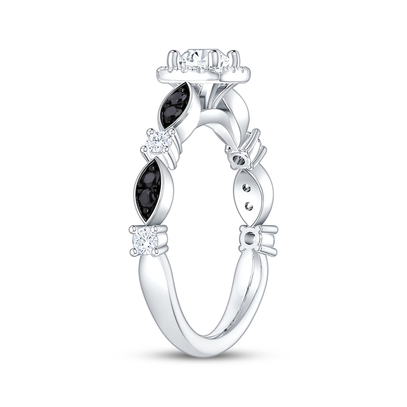Main Image 2 of Now + Forever Round-Cut White & Black Diamond Cushion Halo Engagement Ring 3/4 ct tw 14K White Gold
