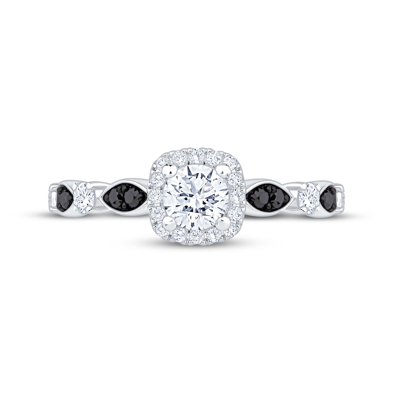 Main Image 3 of Now + Forever Round-Cut White & Black Diamond Cushion Halo Engagement Ring 3/4 ct tw 14K White Gold