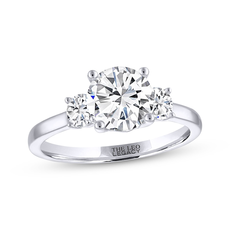 Main Image 1 of THE LEO Legacy Lab-Grown Diamond Round-Cut Three-Stone Engagement Ring 1-7/8 ct tw 14K White Gold