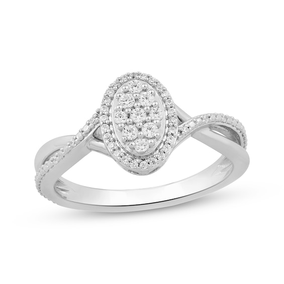 Multi-Diamond Oval Halo Twist Shank Fashion Ring 1/5 ct tw Sterling Silver