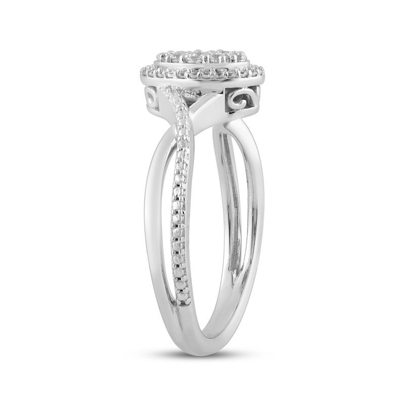 Main Image 2 of Multi-Diamond Oval Halo Twist Shank Fashion Ring 1/5 ct tw Sterling Silver