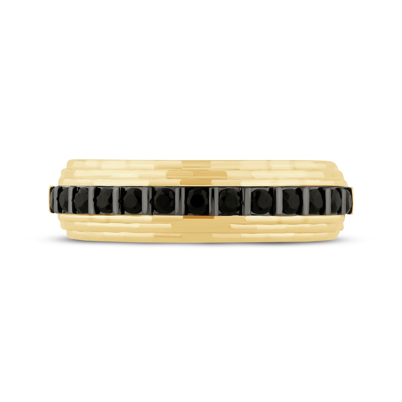 Main Image 3 of Now + Forever Men's Black Diamond Grooved Wedding Band 1/2 ct tw 10K Yellow Gold