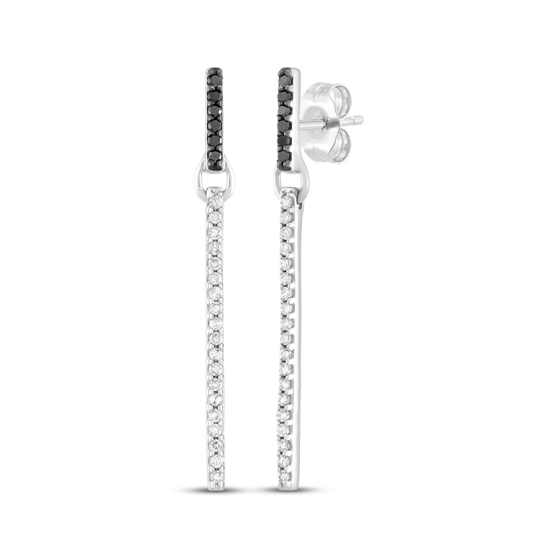 Main Image 1 of Black & White Diamond Vertical Bar Dangle Earrings 1/4 ct tw Sterling Silver