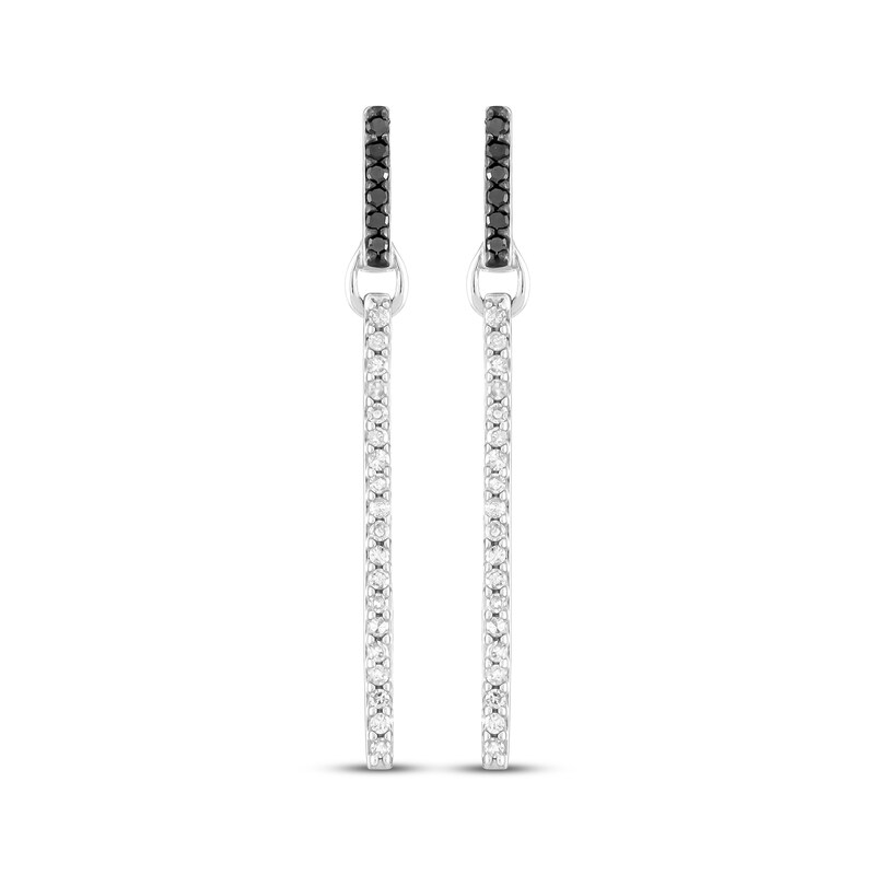 Main Image 2 of Black & White Diamond Vertical Bar Dangle Earrings 1/4 ct tw Sterling Silver